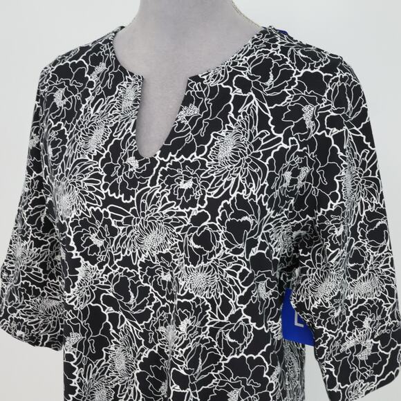 Hang Ten Dress Womens Large Black White Floral Stretch Pullover UPF 50 Plus New - Picture 9 of 16